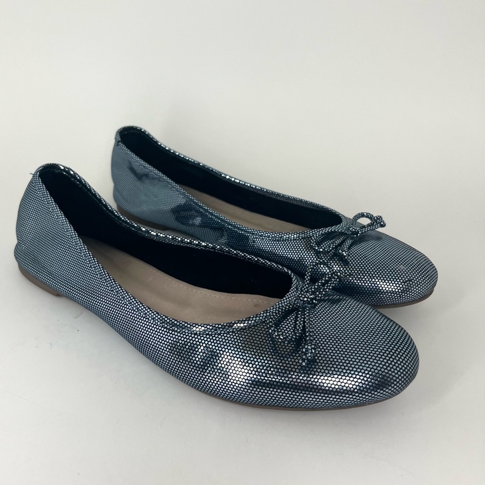 Schutz Damaris Metallic Blue Leather Round Toe Ballet Flat Women Size 8.5